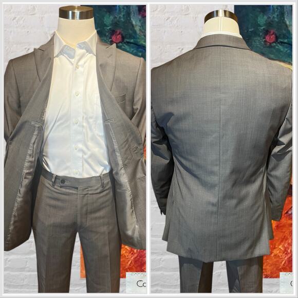 Calvin Klein Mens 42R 34x29 Extreme Slim Taupe Gray 2 Piece Suit Modern - Picture 5 of 16